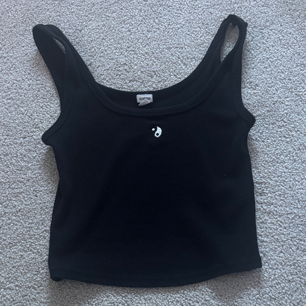 Garage Black Crop Top with Yin Yang Detail